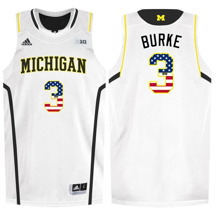Michigan Wolverines Men's NCAA Trey Burke #3 White USA Flag College Basketball Jersey HQG0349DE